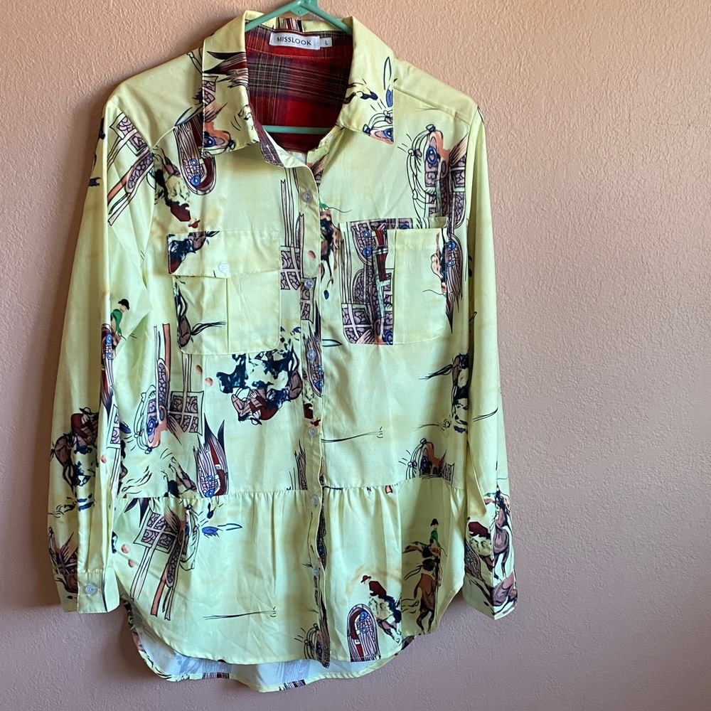 MISSLOOK Yellow Western Print Women's Shirt